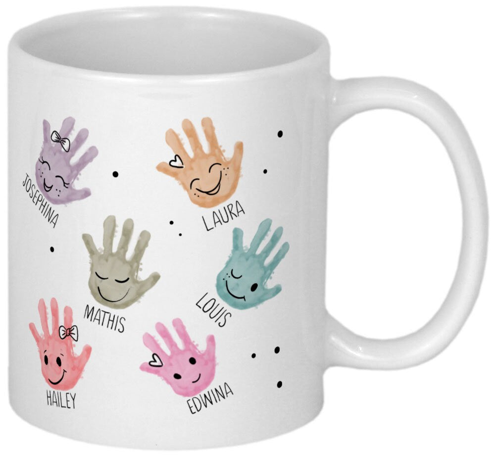 Erzieher Geschenk Abschiedsgeschenk Erzieherin Abschied Kindergarten Kita Tasse personalisiert Dankeschön Handabdrücke mit Namen
