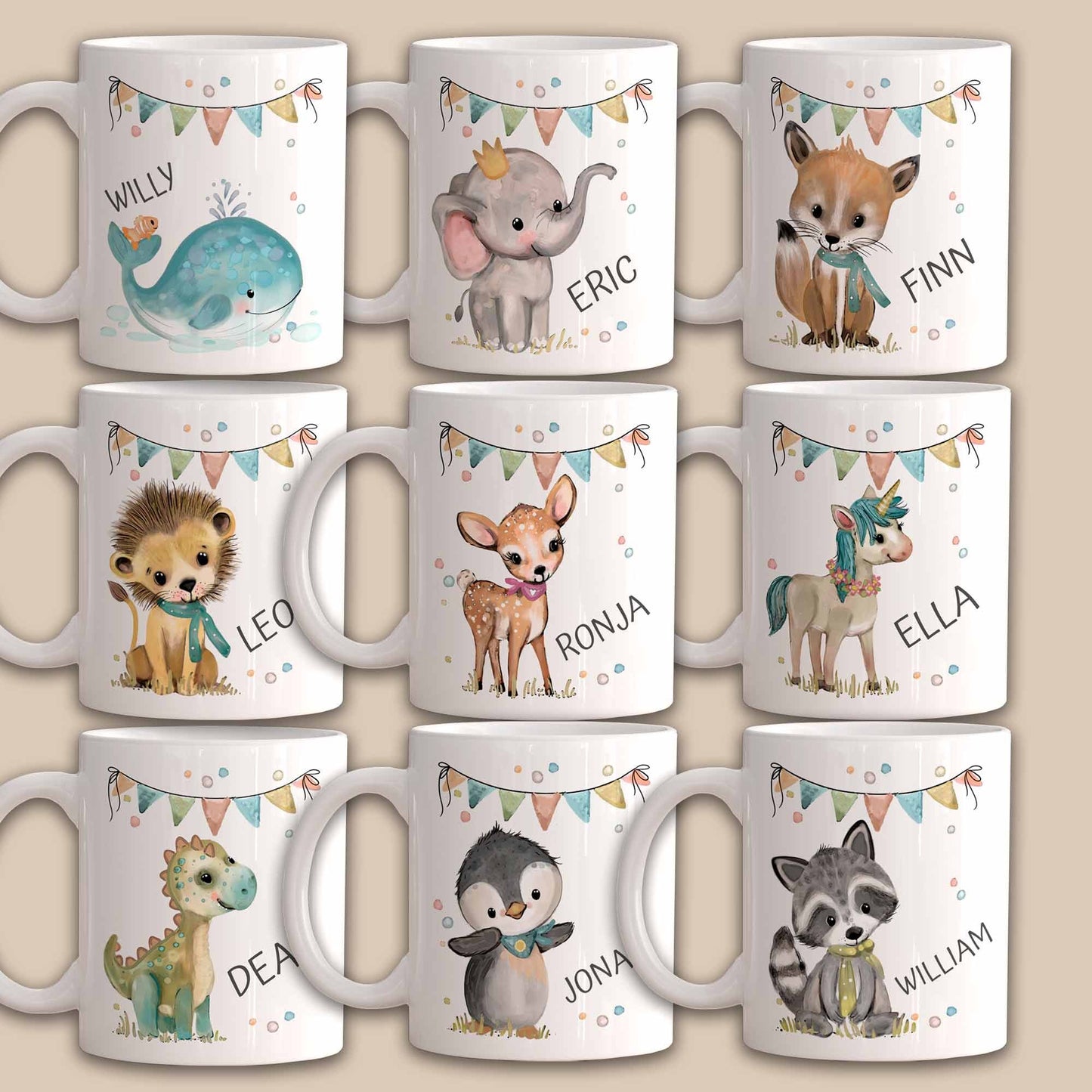 Kinder Tasse Personalisiert - Kindertasse Reh, Dino, Einhorn usw. als Geburtstagsgeschenk, Kinderbecher Kita, Kindergarten Kinder Geschenk