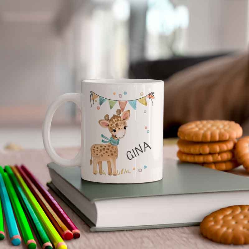 Kinder Tasse Personalisiert - Kindertasse Reh, Dino, Einhorn usw. als Geburtstagsgeschenk, Kinderbecher Kita, Kindergarten Kinder Geschenk