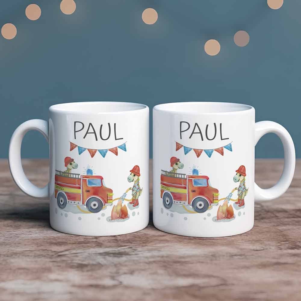 Kinder Tasse Personalisiert - Kindertasse Feuerwehr, Bagger usw. als Geburtstagsgeschenk, Kinderbecher Kita, Kindergarten Kinder Geschenk