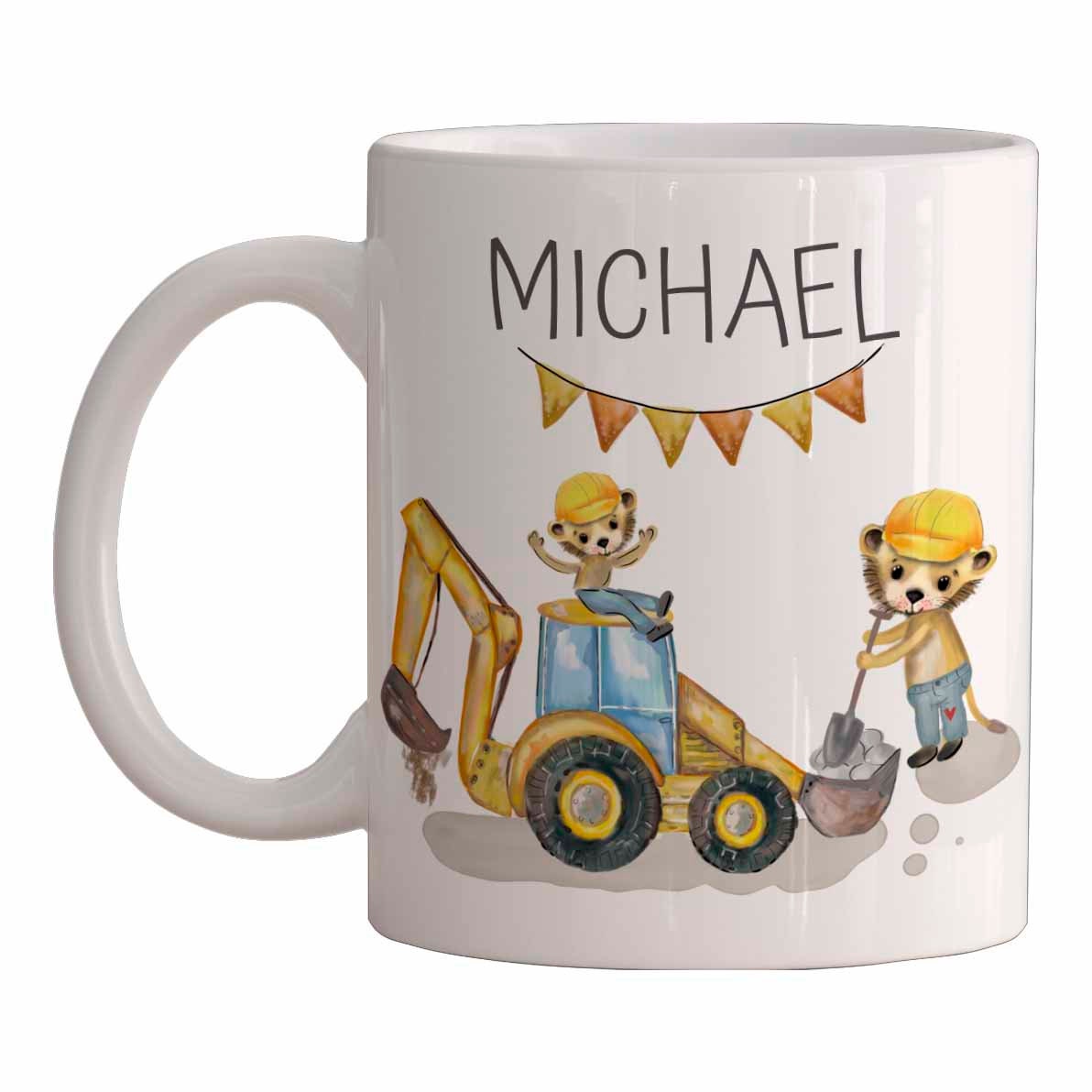 Kinder Tasse Personalisiert - Kindertasse Feuerwehr, Bagger usw. als Geburtstagsgeschenk, Kinderbecher Kita, Kindergarten Kinder Geschenk