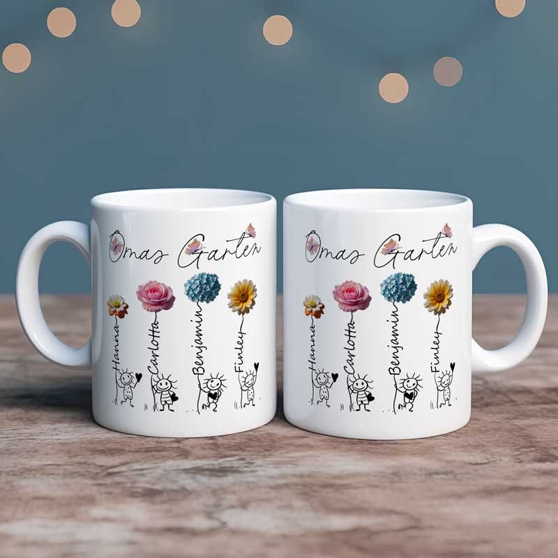 Oma Geschenk personalisierte Tasse von Enkeln, perfekte Geschenkidee Geburtstagsgeschenk oder Weihnachtsgeschenk Großmutters Garten