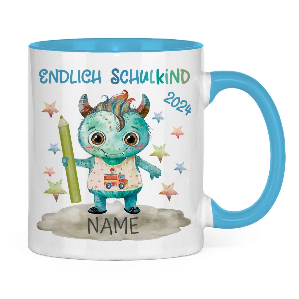 Personalisierte Kindertasse als Emaille Tasse & Keramik – Einhorn, Monster, Regenbogen – Kinder Geschenk Einschulung, Geburtstag Weihnachten