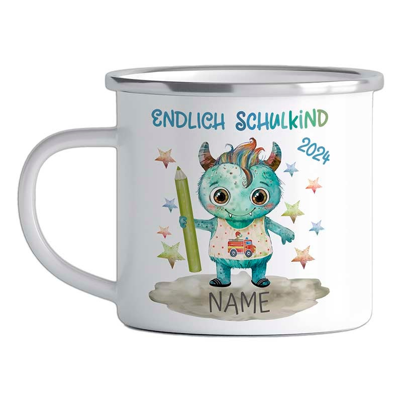 Personalisierte Kindertasse als Emaille Tasse & Keramik – Einhorn, Monster, Regenbogen – Kinder Geschenk Einschulung, Geburtstag Weihnachten