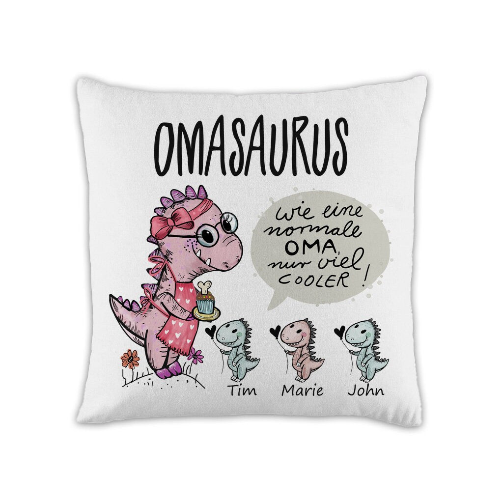 Dekokissen als Oma Geschenk personalisiert – lustige Kissenhülle mit Füllung, Geburtstagsgeschenk, Weihnachtsgeschenk von Enkeln, Omasaurus