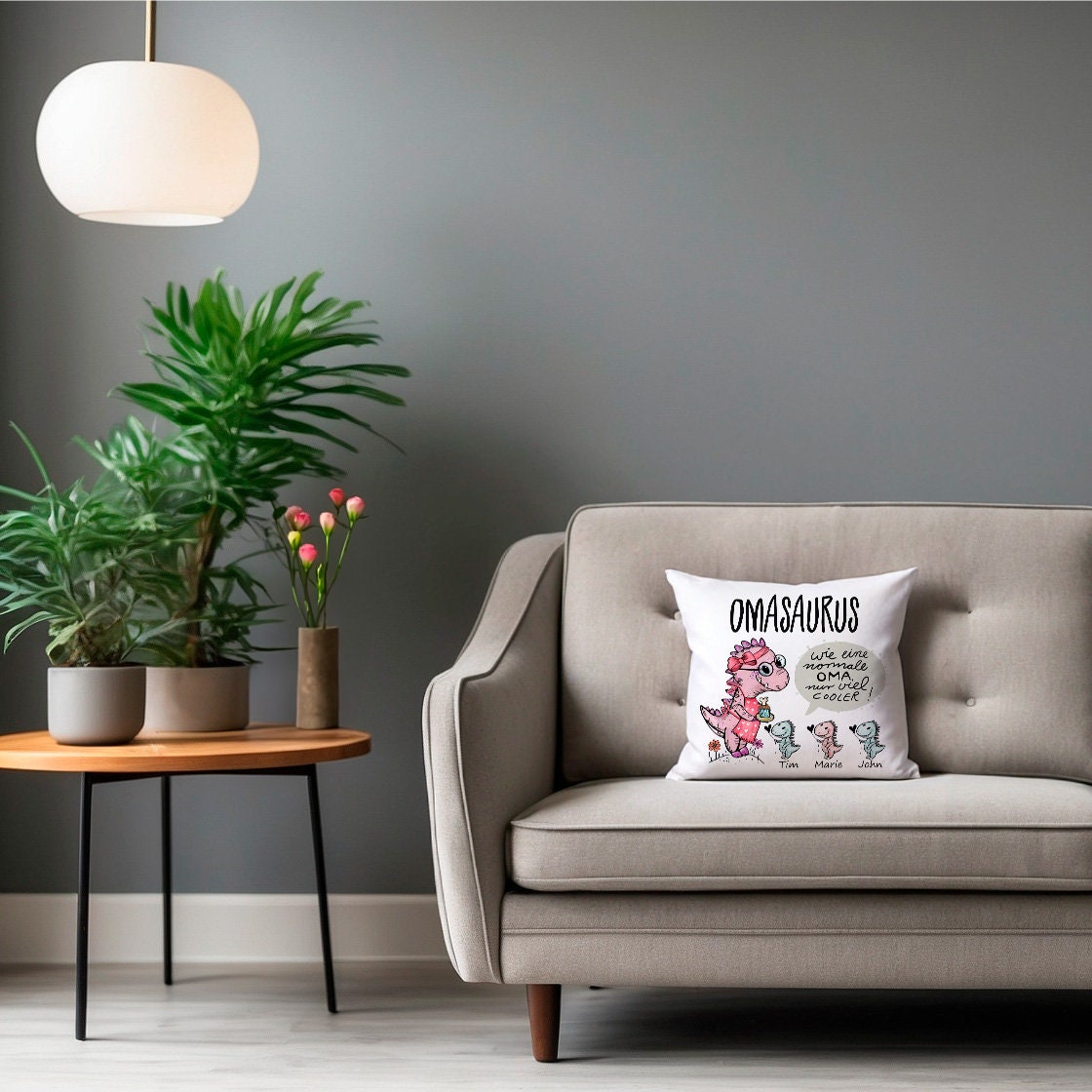 Dekokissen als Oma Geschenk personalisiert – lustige Kissenhülle mit Füllung, Geburtstagsgeschenk, Weihnachtsgeschenk von Enkeln, Omasaurus