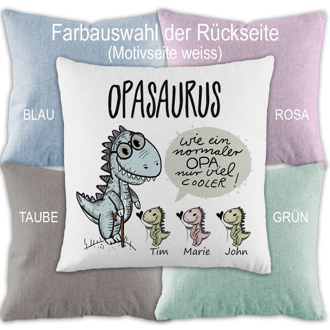Dekokissen als Oma Geschenk personalisiert – lustige Kissenhülle mit Füllung, Geburtstagsgeschenk, Weihnachtsgeschenk von Enkeln, Omasaurus