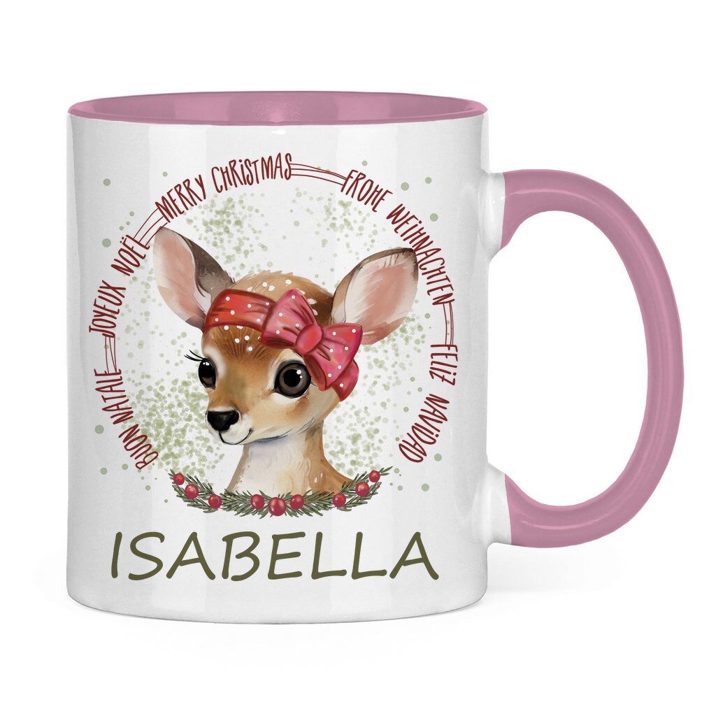 Weihnachtstasse personalisiert, Weihnachten Geschenk, Geschenkidee Nikolaus für Kinder, Tasse mit Namen, Adventskalender Kleinigkeiten, Reh