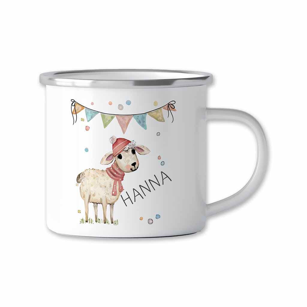 Emaille Tasse mit Namen personalisiert – Kindertassen u. Emaillebecher zum Geburtstag, Weihnachtsgeschenke Geschenk, Einhorn, Katze, Hund
