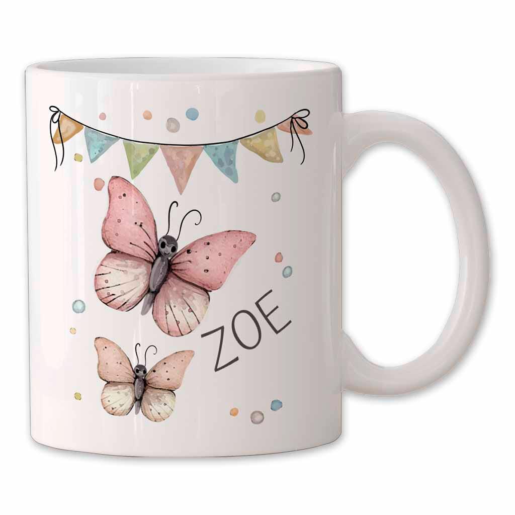 Kindertassen personalisiert - Tasse mit Namen, Geschenk zum Geburtstag, Kinder Weihnachtsgeschenke, Becher mit Katze, Einhorn & Hund Design