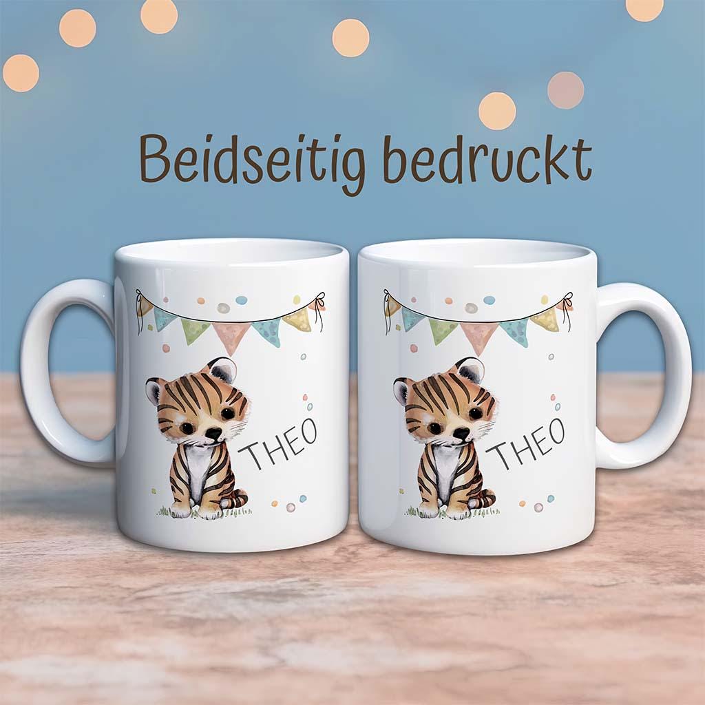 Kindertassen personalisiert - Tasse mit Namen, Geschenk zum Geburtstag, Kinder Weihnachtsgeschenke, Becher mit Katze, Einhorn & Hund Design