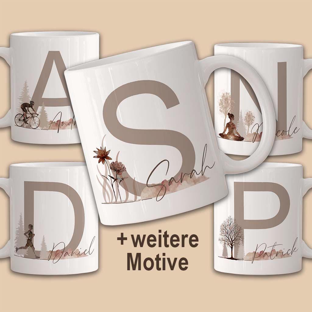 Personalisierte Tasse mit Buchstabe und Namen + Hobby - Monogramm Geschenk Mitarbeiter, Weihnachtsgeschenke Kaffeetasse, Geburtstagsgeschenk