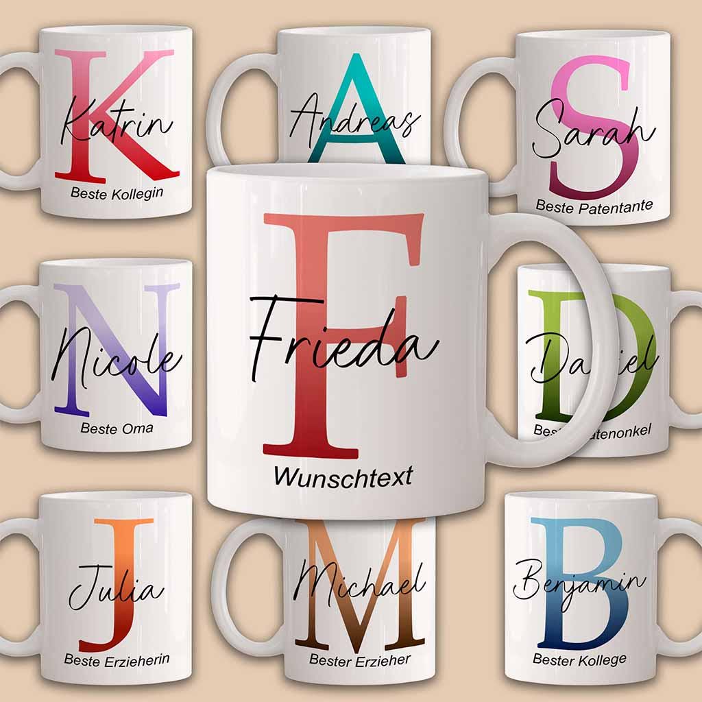 Tasse personalisiert Buchstaben & Namen | Ombre Monogramm | Geschenkidee