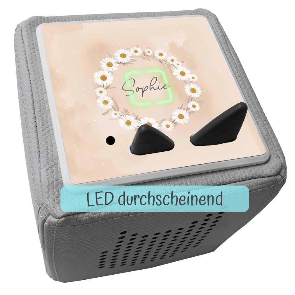 Personalisierte Toniebox Schutzfolie mit Namen, Kindergeschenke Idee, Tonies Schutz Folie Zubehör, WISCH- ABRIEBFEST, Blumen, Gänseblume