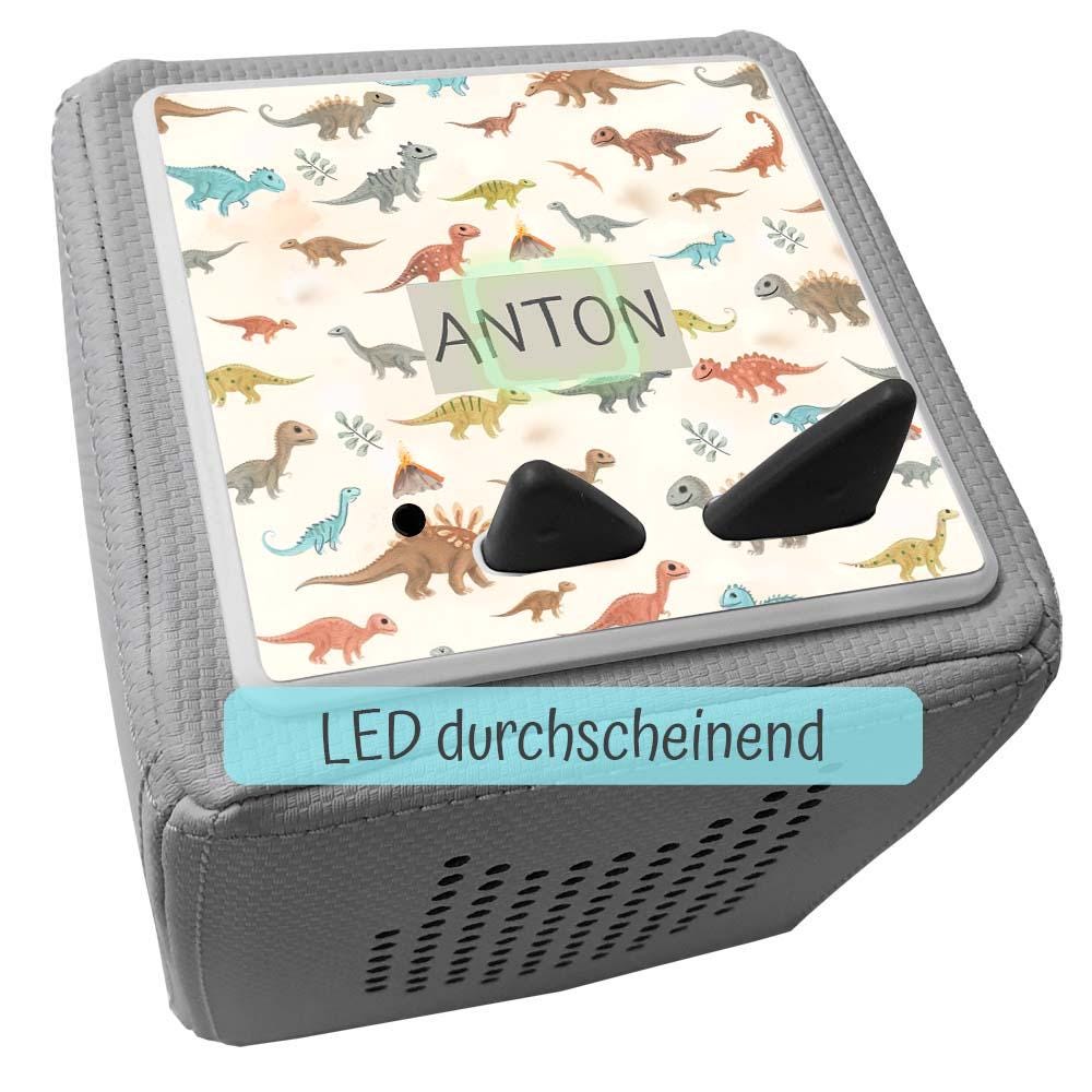Personalisierte Schutzfolie für die Toniebox - Zubehör, Tonie Folie als Geburtstagsgeschenk, Weihnachtsgeschenk, Kindergeschenk, Dino Muster
