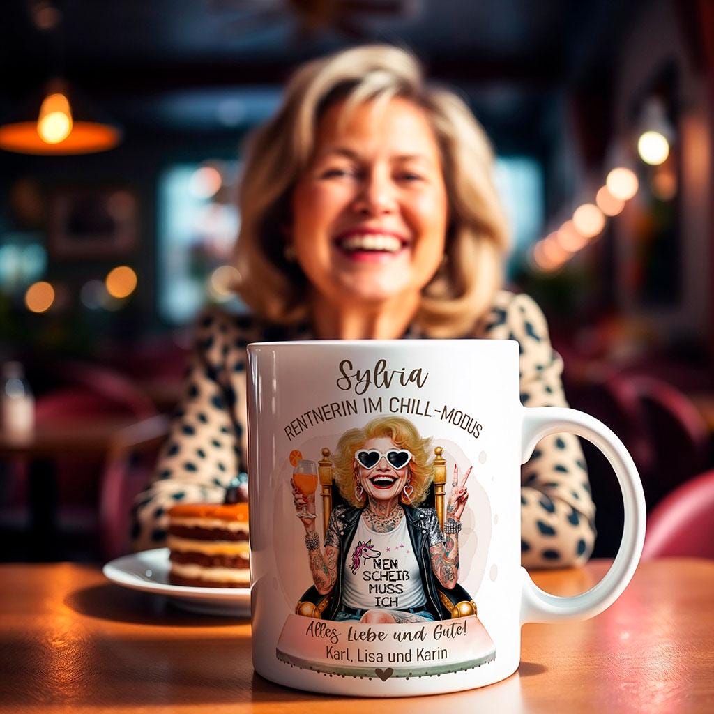 Abschiedsgeschenk Rente Tasse personalisiert - lustige Rentner Geschenkideen, Ruhestand Geschenk Frau, Abschied Kollegin Pensionierung