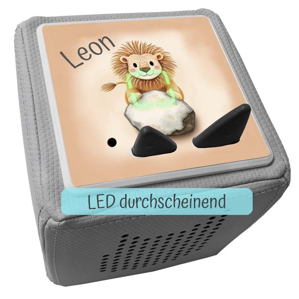 Personalisierte Toniebox Schutzfolie – Perfektes Schutz Zubehör als Geburtstags- & Weihnachtsgeschenk, WISCH- ABRIEBFESTE Folie, Löwe