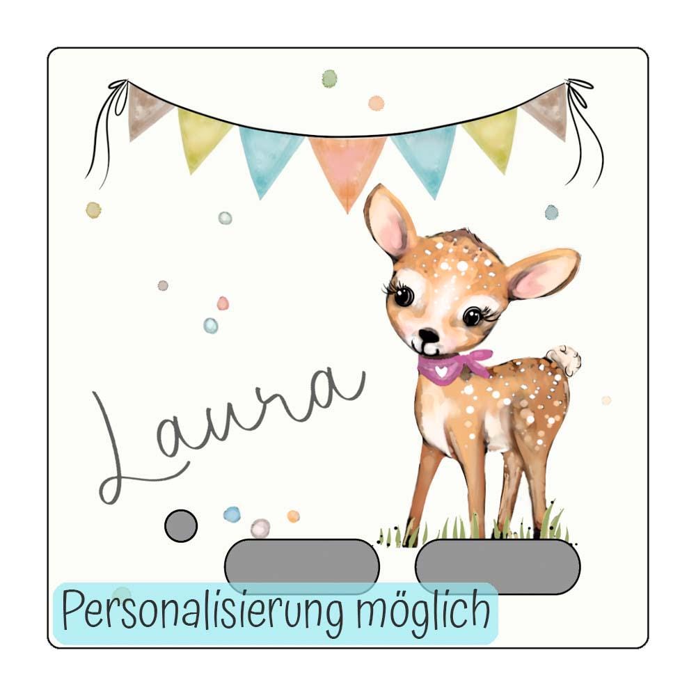 Personalisierte Toniebox Schutzfolie mit Namen, Kindergeschenke Idee, Tonies Schutz Folie Zubehör, Reh mit Wimpeln