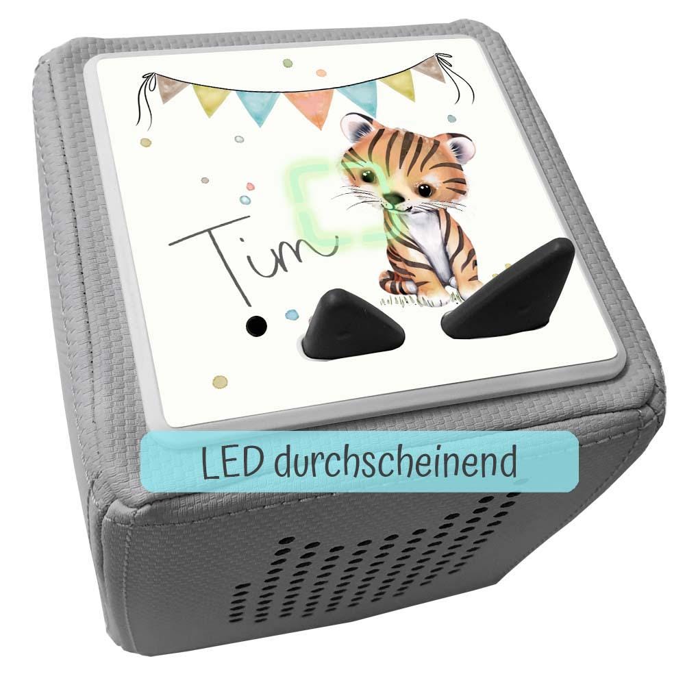 Personalisierte Toniebox Schutzfolie – Perfektes Schutz Zubehör als Geburtstags- & Weihnachtsgeschenk, WISCH- ABRIEBFESTE Folie, Tiger