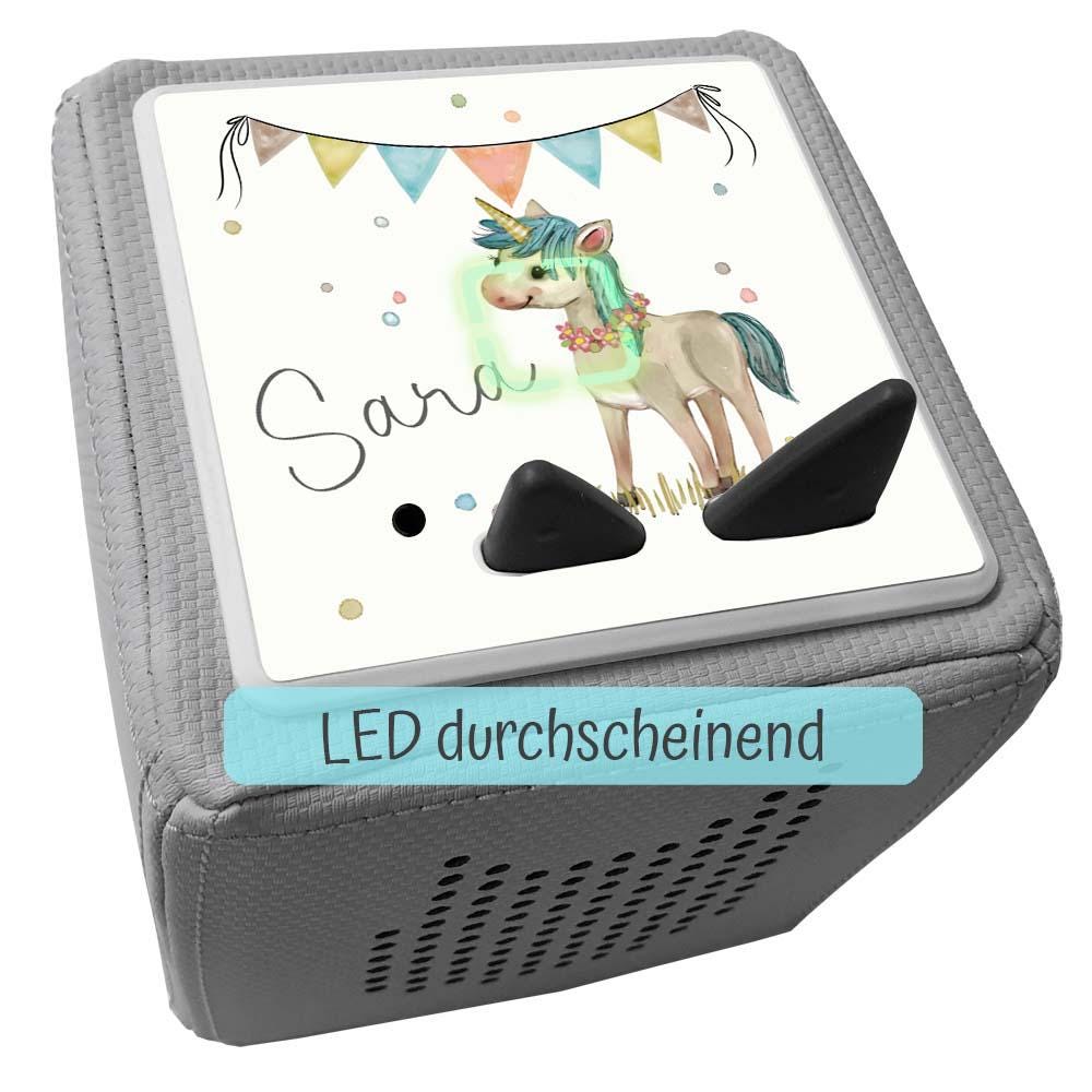 Personalisierte Toniebox Schutzfolie – Perfektes Schutz Zubehör als Geburtstags- & Weihnachtsgeschenk, WISCH- ABRIEBFESTE Folie, Einhorn