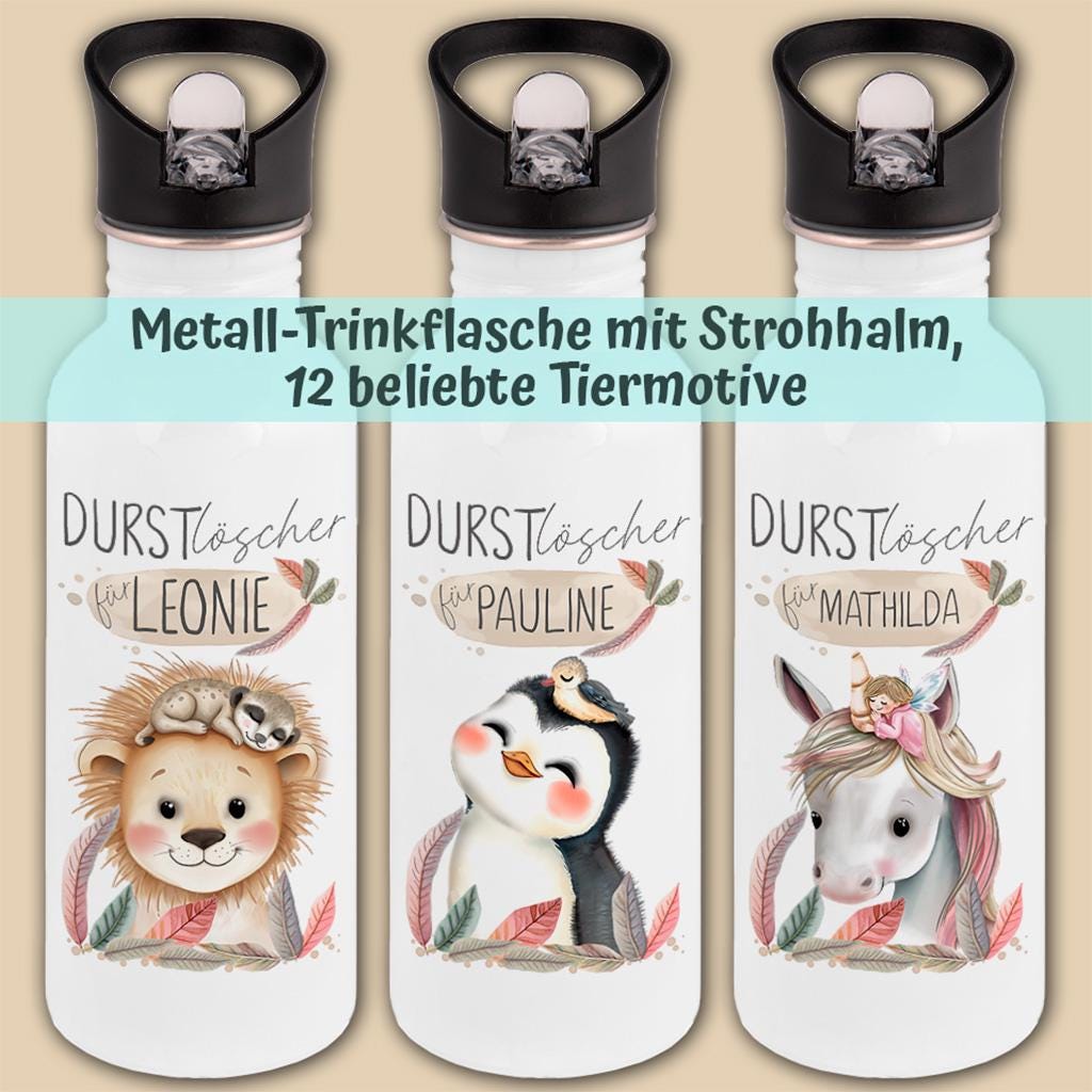 Edelstahl Trinkflasche mit Namen personalisiert, Kindergeschenke Idee für Schulanfang, Kindergarten Flasche, Einschulung, Schulkind Geschenk