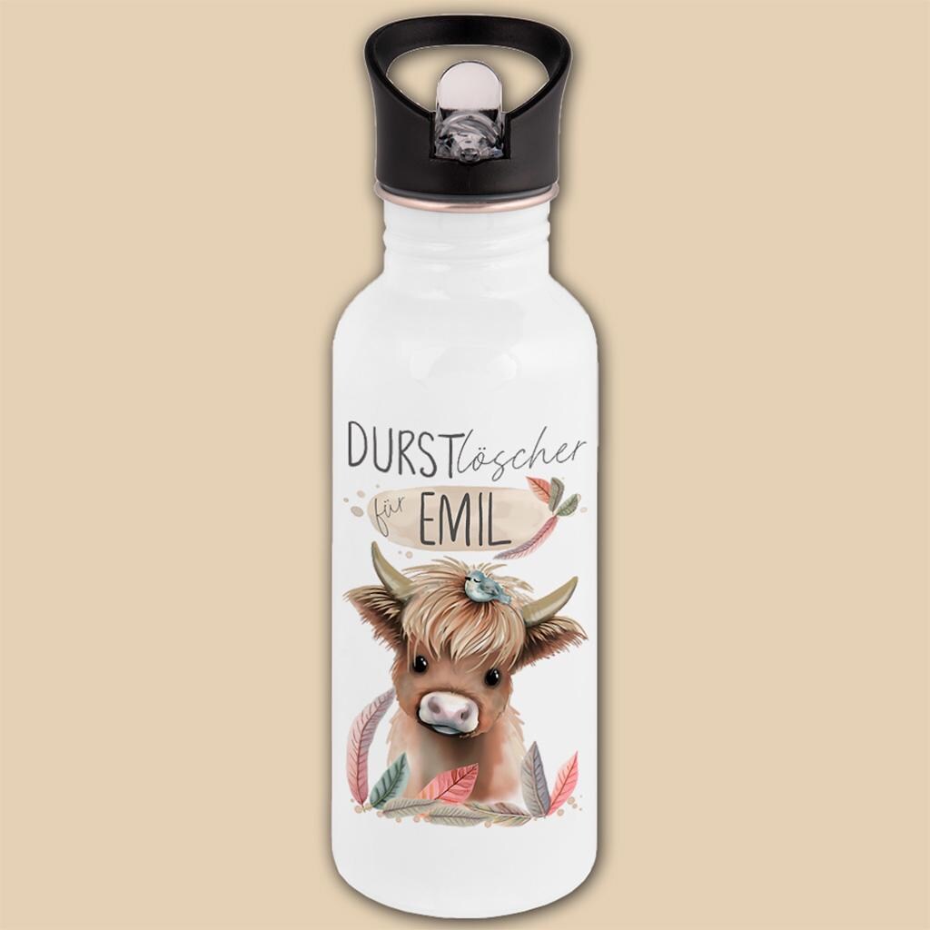 Edelstahl Trinkflasche mit Strohhalm, Personalisierte Kindergeschenke für Schulanfang, Kindergarten Flasche, Einschulung, Schulkind Geschenk