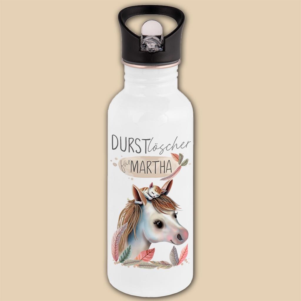 Edelstahl Trinkflasche mit Strohhalm, Personalisierte Kindergeschenke für Schulanfang, Kindergarten Flasche, Einschulung, Schulkind Geschenk