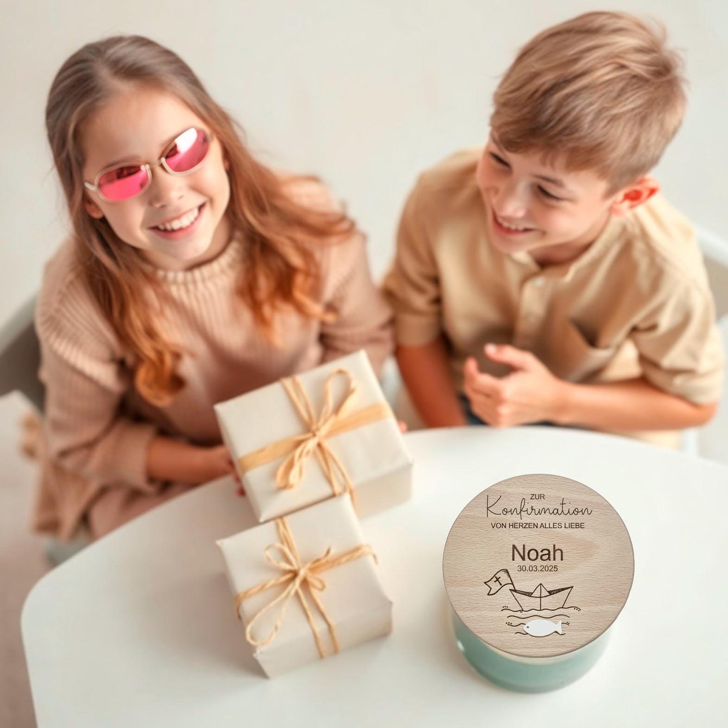 Konfirmation Geldgeschenk, Babygeschenk zur Geburt & Taufe, Personalisiertes Vorratsglas mit Holzdeckel und Gravur, Kommunion Geschenkidee