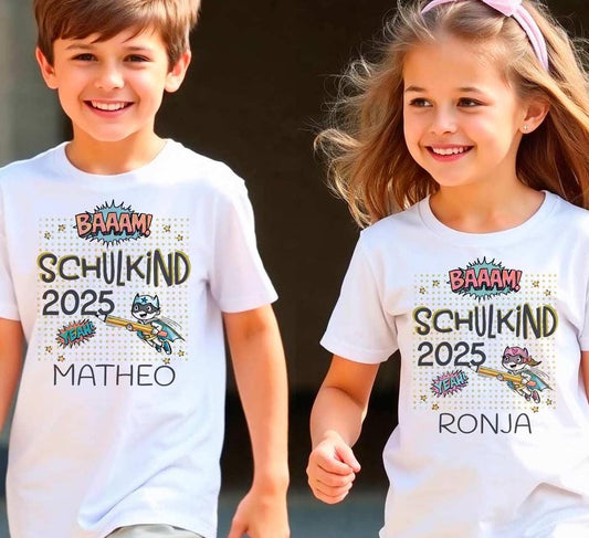 Personalisiertes Einschulungs-Shirt | Für coole Mädchen & Jungen | Stolzes Schulkind-Outfit in Baumwolle für kleine Superhelden