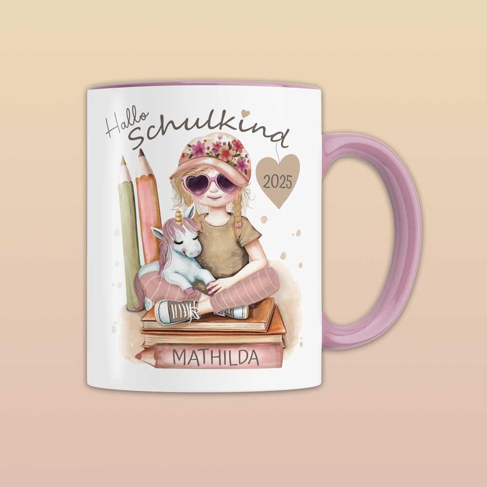 Schulanfang & Einschulung Geschenk für Jungen und Mädchen – Schulkind Tasse personalisiert | Einhorn Geschenkidee für Schultüte, Dino Motiv