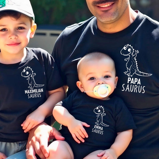 Papa T-Shirt Herren - Geburtstag & Vatertagsgeschenk mit PAPASAURUS, Dino-Familien-Partnerlook für Baby, Kinder, Väter