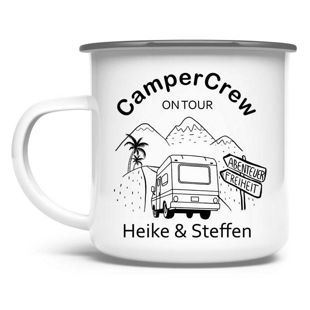 Geschenkidee für Camper mit personalisierten Emaille-Bechern
