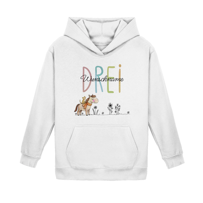 Kinder-Hoodie "Pferd & Katze" – Personalisiert mit Name & Zahl