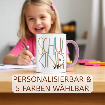 Personalisierte Schulkind Tasse | Geschenk Einschulung mit Name | Schulanfang Junge Mädchen | Erinnerungsgeschenk 1. Schultag