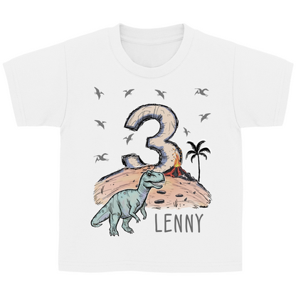 Personalisiertes Geburtstagsshirt für Jungen – T-Shirt mit Namen & Alter | Dino Design | Geschenk für 3-6 Jahre