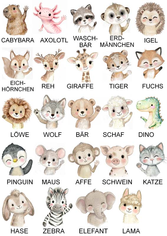 Personalisierte Spardose "Aquarell-Tiere" | Keramik mit Bambusdeckel