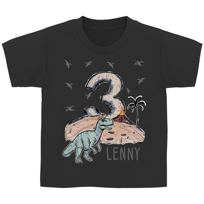 Personalisiertes Geburtstagsshirt für Jungen – T-Shirt mit Namen & Alter | Dino Design | Geschenk für 3-6 Jahre