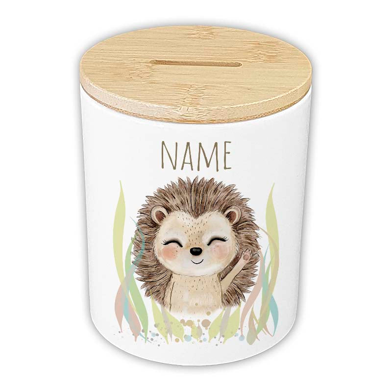 Personalisierte Spardose "Aquarell-Tiere" | Keramik mit Bambusdeckel