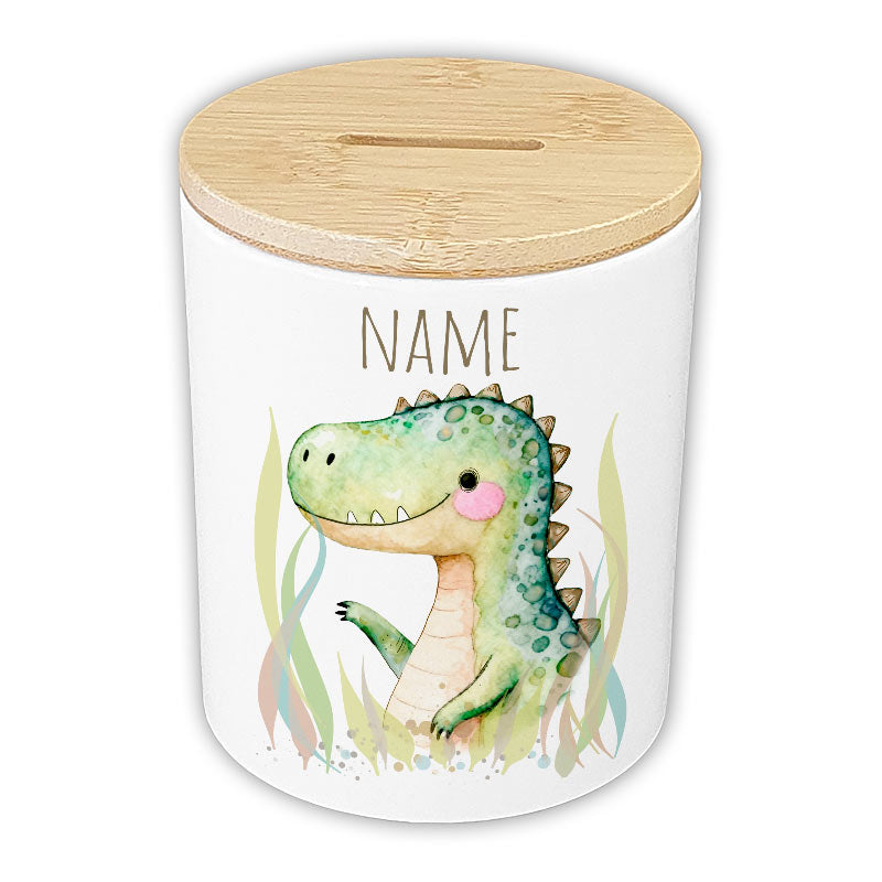 Personalisierte Spardose "Aquarell-Tiere" | Keramik mit Bambusdeckel