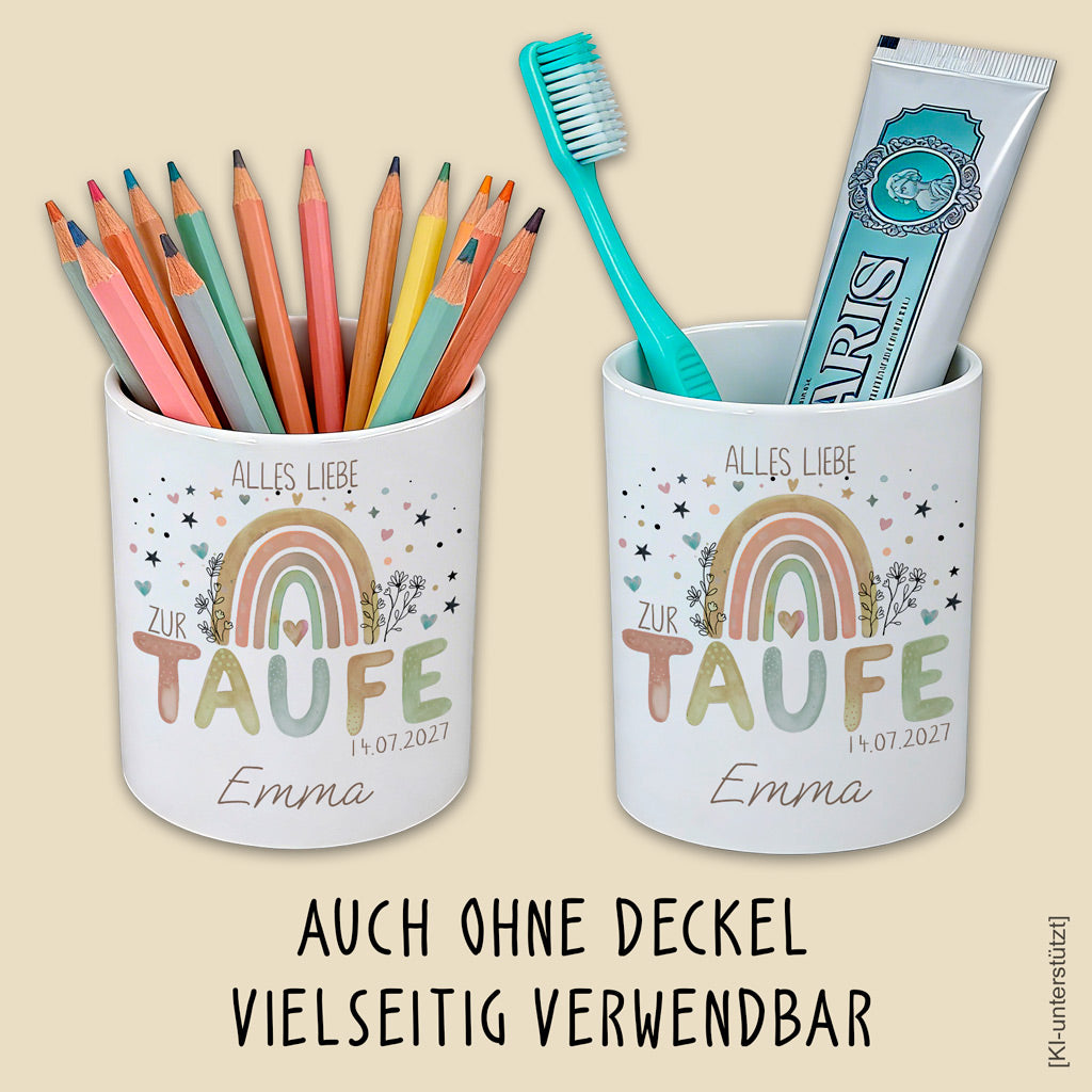Personalisierte Spardose zur Taufe & Geburt – Keramik mit Bambusdeckel