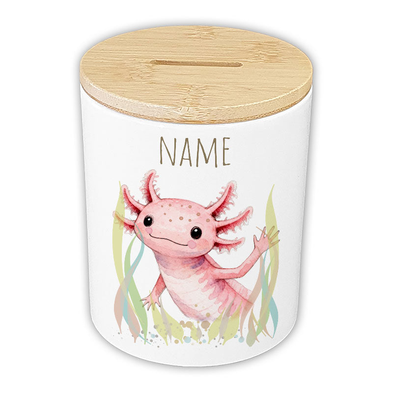 Personalisierte Spardose "Aquarell-Tiere" | Keramik mit Bambusdeckel