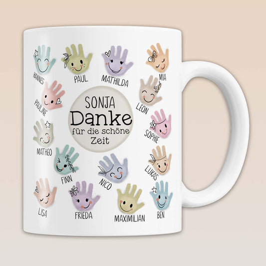Personalisierte Abschiedsgeschenk Tasse für Erzieherinnen mit Handabdruck-Motiv