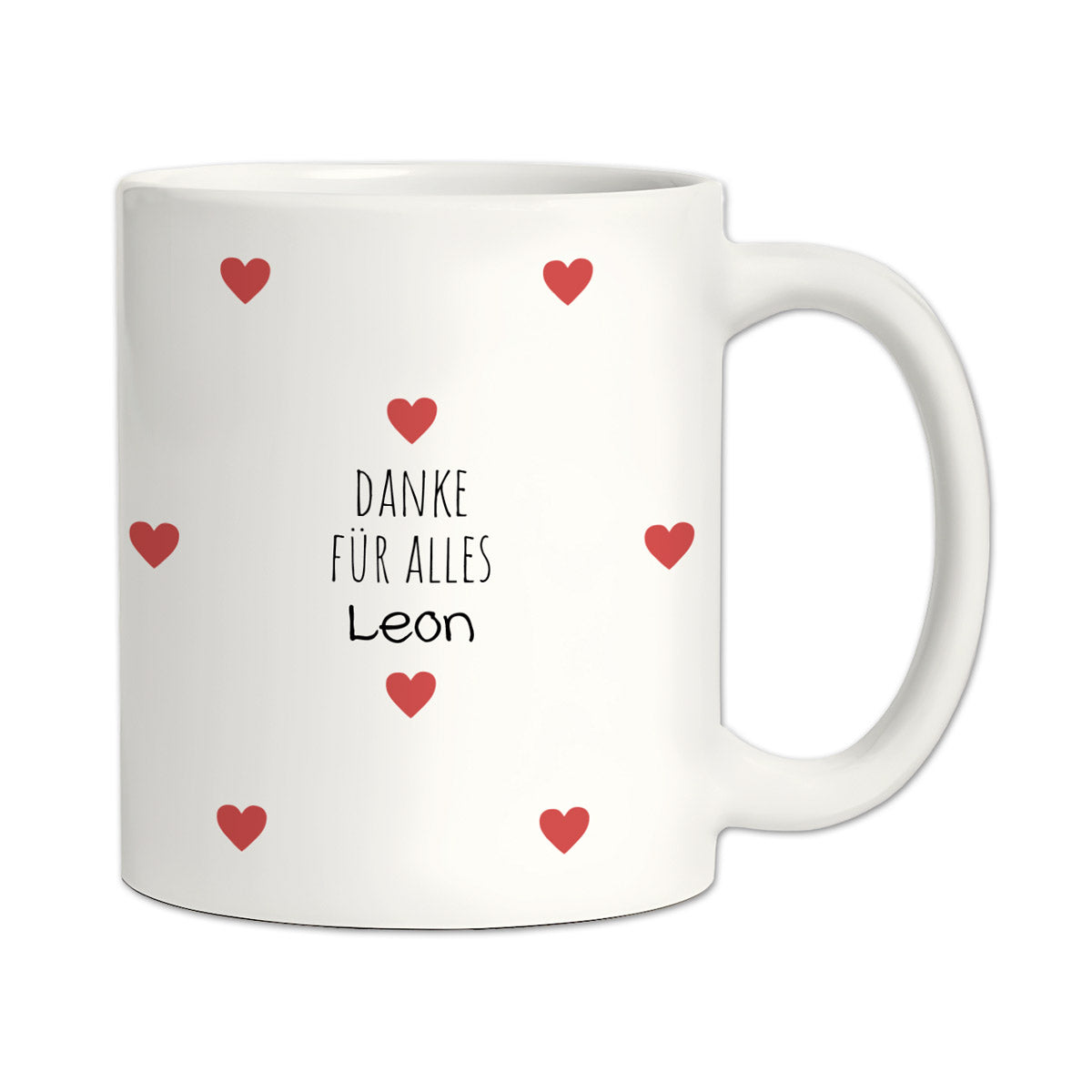 Personalisierte Dankeschön-Tasse "Herzchen" (Matt/Glanz)
