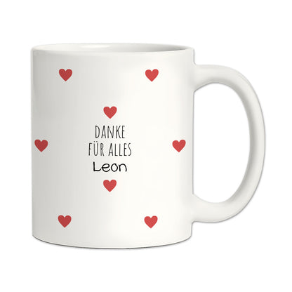 Personalisierte Dankeschön-Tasse "Herzchen" (Matt/Glanz)