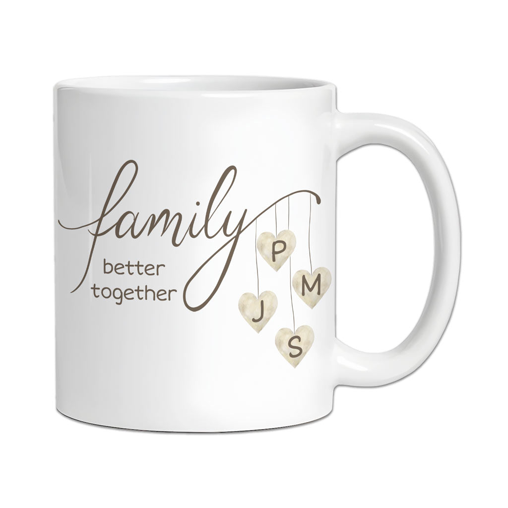Personalisierte Familien-Tasse "Family" mit Herz-Initialen