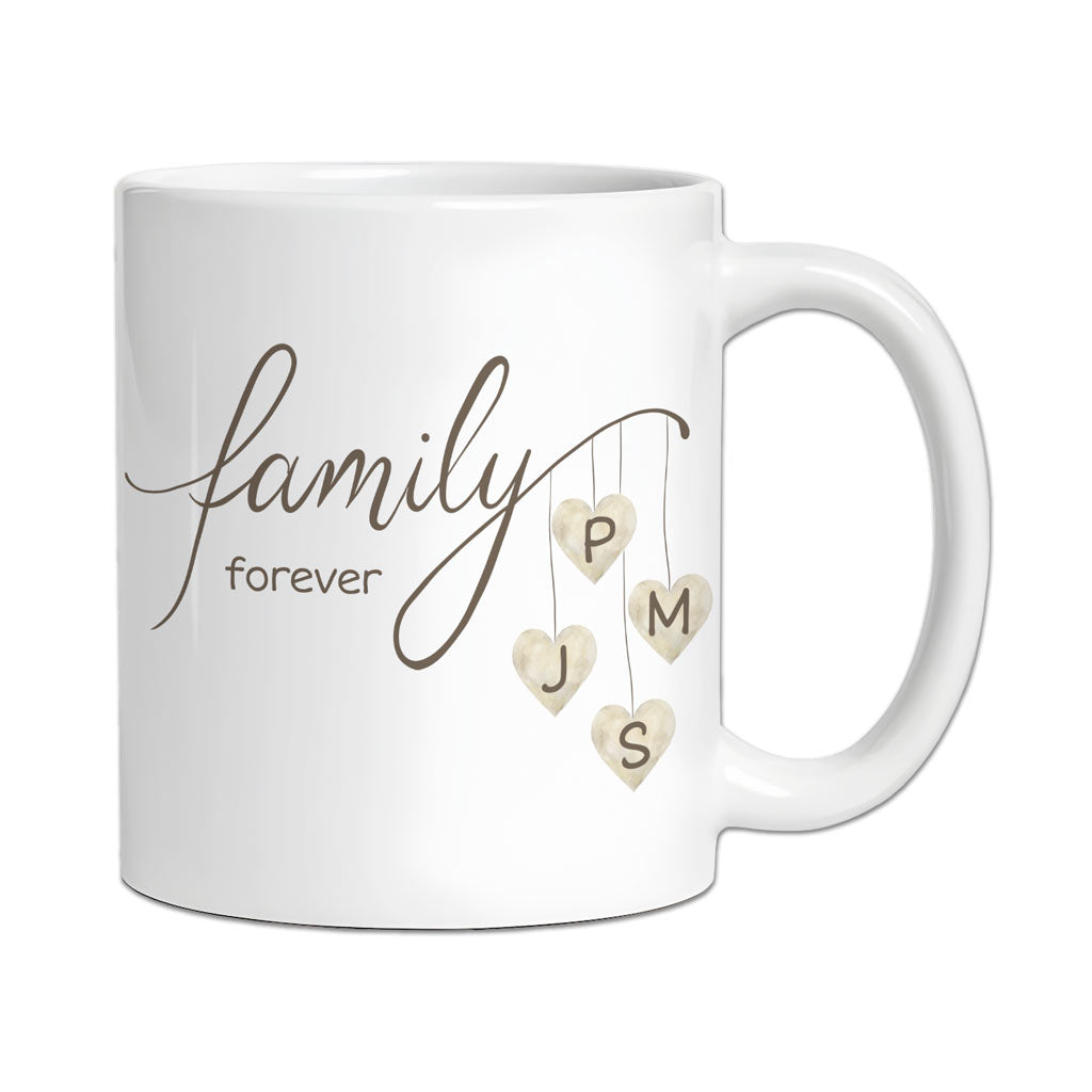 Personalisierte Familien-Tasse "Family" mit Herz-Initialen