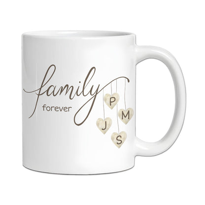 Personalisierte Familien-Tasse "Family" mit Herz-Initialen