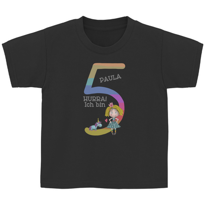 Personalisiertes Geburtstags T-Shirt für Mädchen mit Einhorn & Prinzessin Motiv | Shirt mit Namen & Zahl (3-6 Jahre)