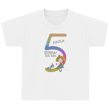 Personalisiertes Geburtstags T-Shirt für Mädchen mit Einhorn & Prinzessin Motiv | Shirt mit Namen & Zahl (3-6 Jahre)