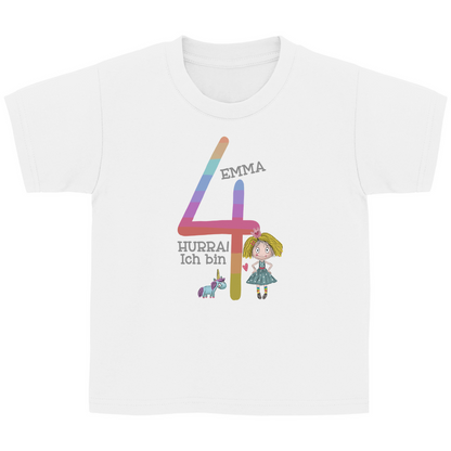 Personalisiertes Geburtstags T-Shirt für Mädchen mit Einhorn & Prinzessin Motiv | Shirt mit Namen & Zahl (3-6 Jahre)